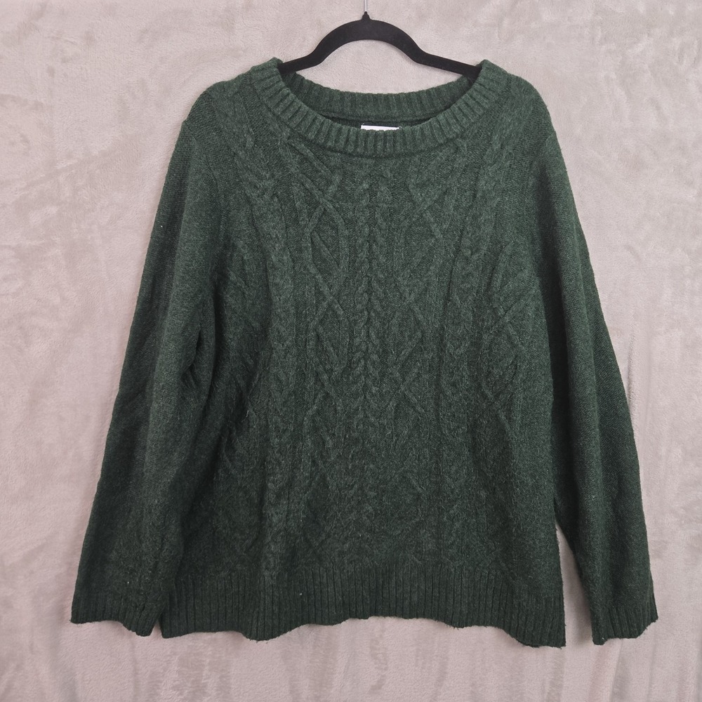 Croft & Barrow Mens 1X Crewneck Sweater Green Cable Knit Pullover 2772